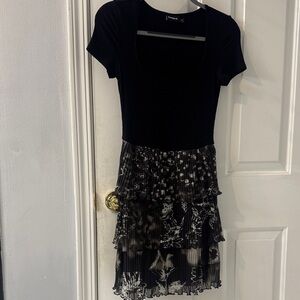 Desigual Black and White High Low Dress